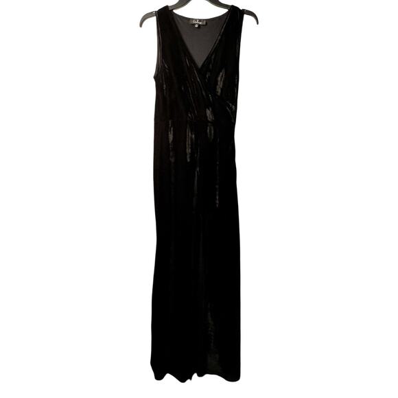 Lulus Crushin' It Dress Womens Size M Black Velvet Maxi Sleeveless Front Slit - Picture 1 of 9